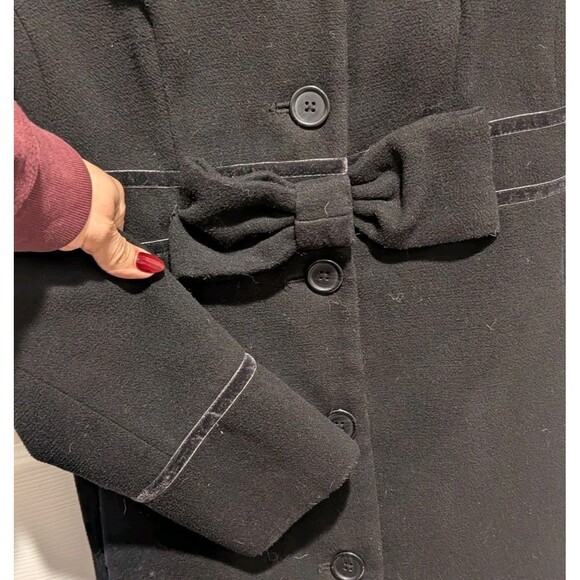 Elle Size Small Black Button Up Peacoat With Bow Coat - Picture 3 of 8